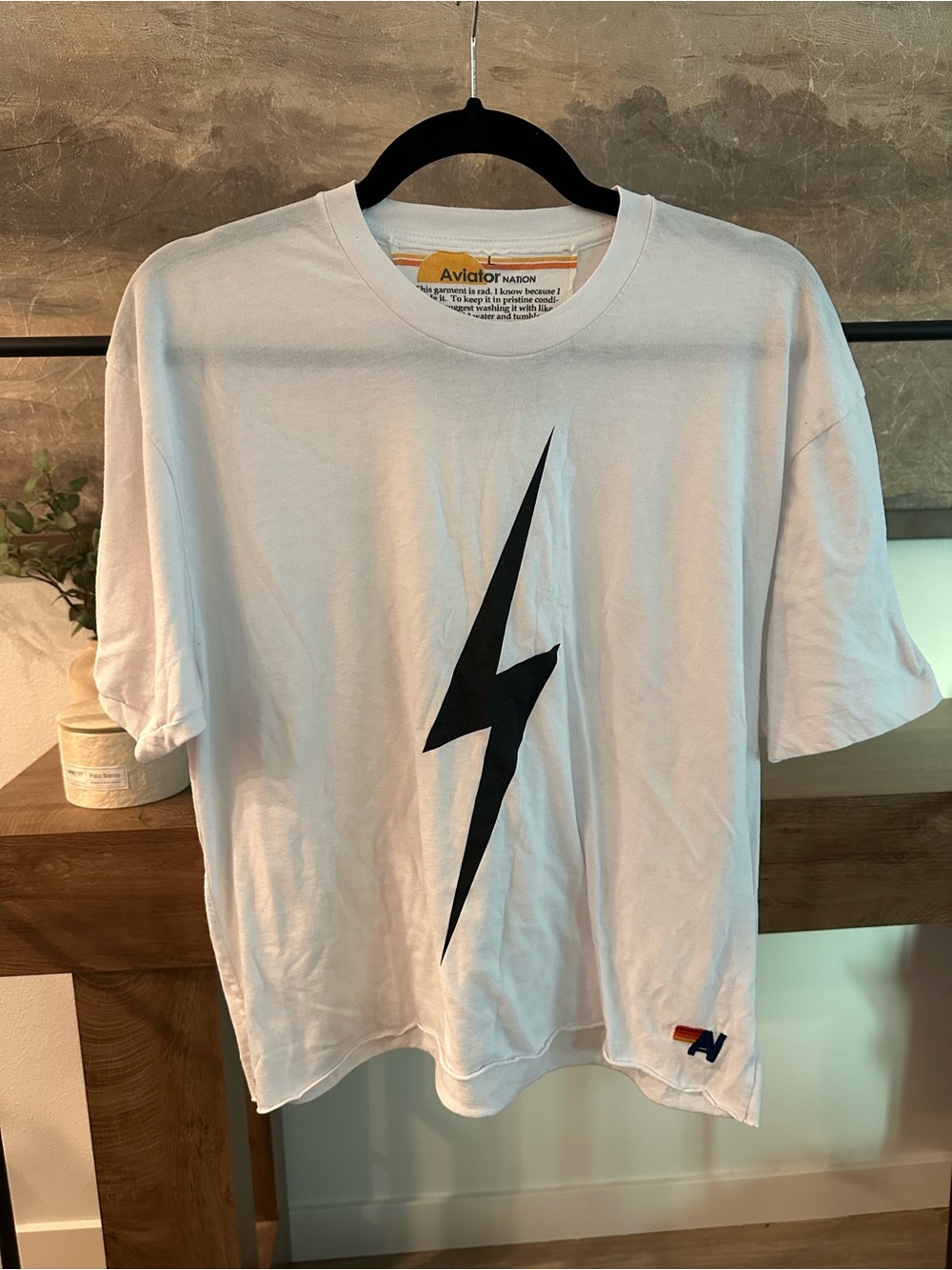 Aviator Nation White Tee with Black Lightning Bolt
